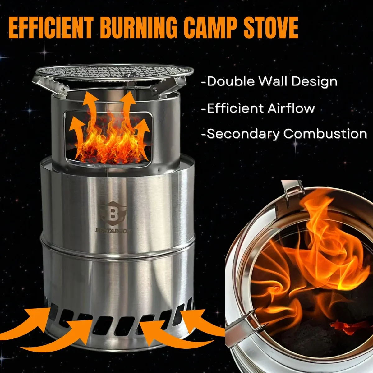 Outdoor Portable Charcoal Grills Smokeless Fire Pit – Large Charcoal BBQ | Portable Wood Burning Fire Pit, Smokeless Campfire for Backyard, Patio and Camping, Wood Stove Heater for Outdoor Heating - Imagen 7